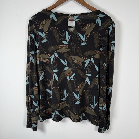 Tahari Women's Long Sleeve Shirt Stretchy Career Leaves Nature Black Size Medium - Picture 5 of 6